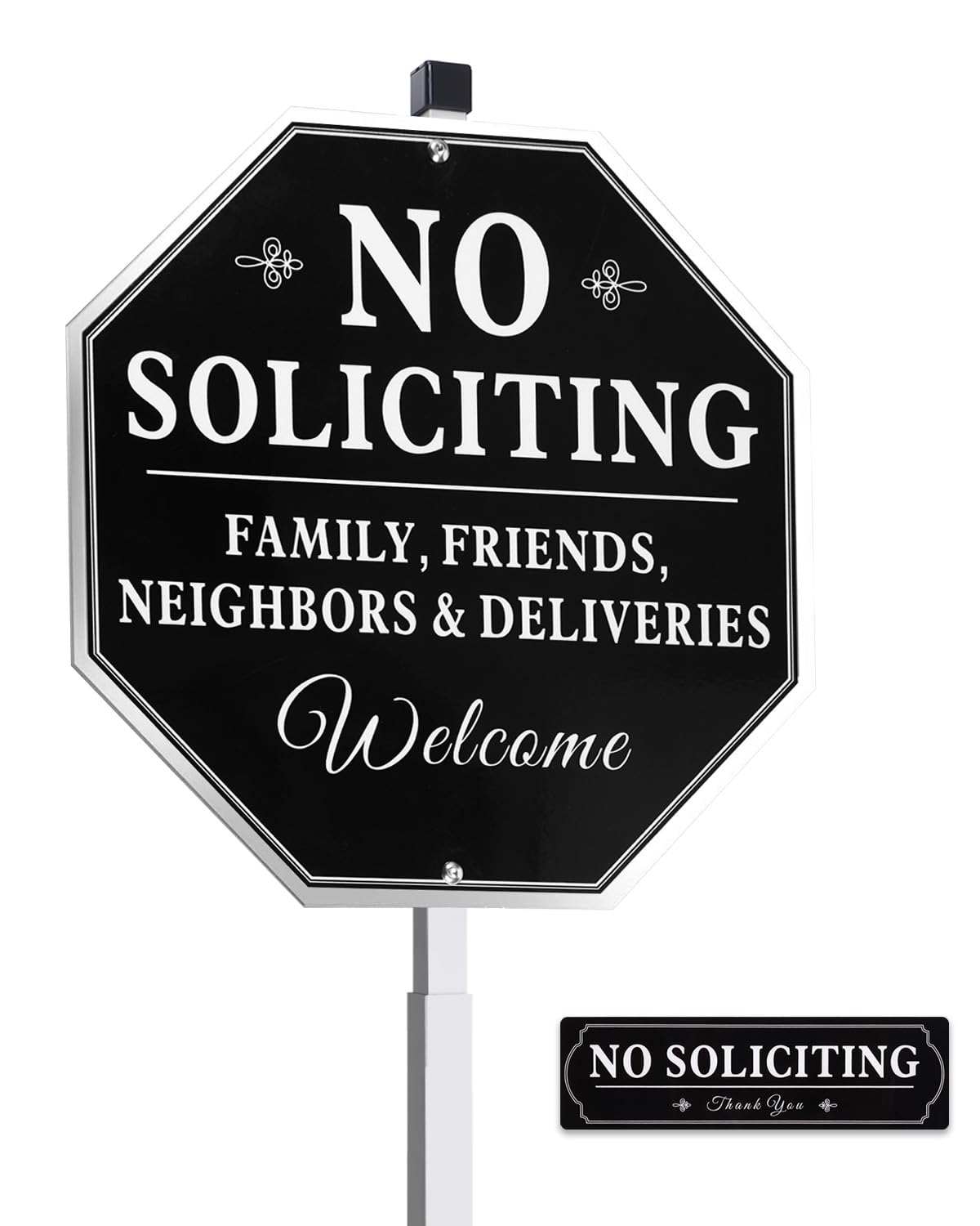 Lenzwan no soliciting sign on a sturdy 28-inch yard stake for outdoor use.