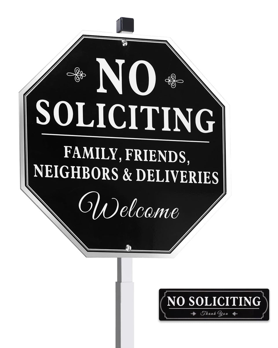 Lenzwan no soliciting sign on a sturdy 28-inch yard stake for outdoor use.