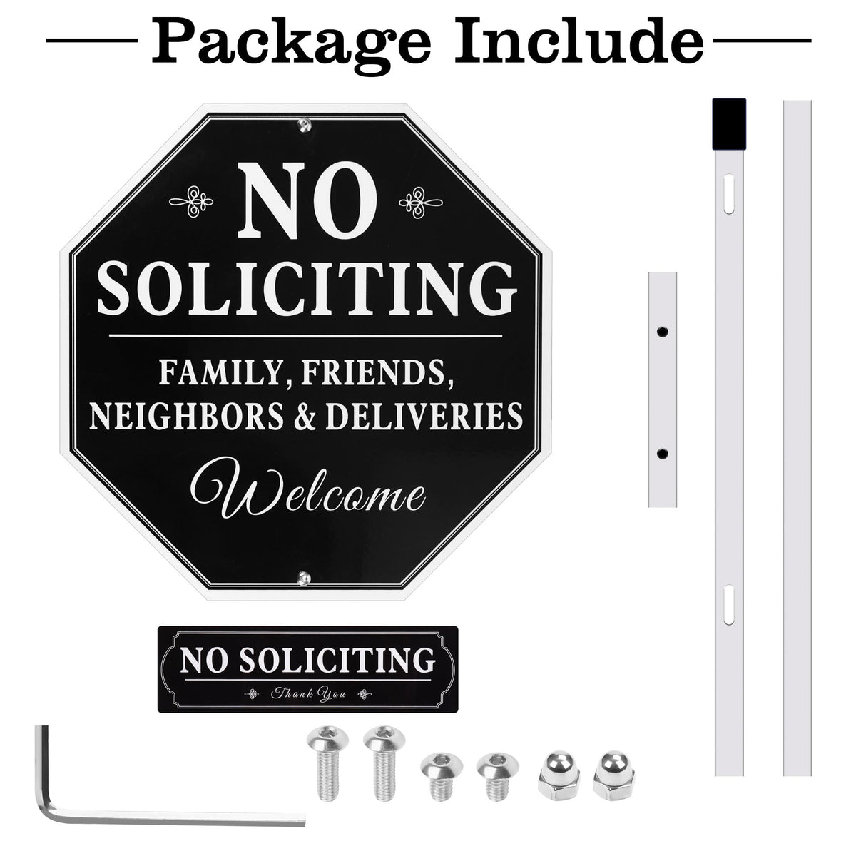 Lenzwan sign kit includes screws, nuts, and an L-shaped wrench for easy setup.