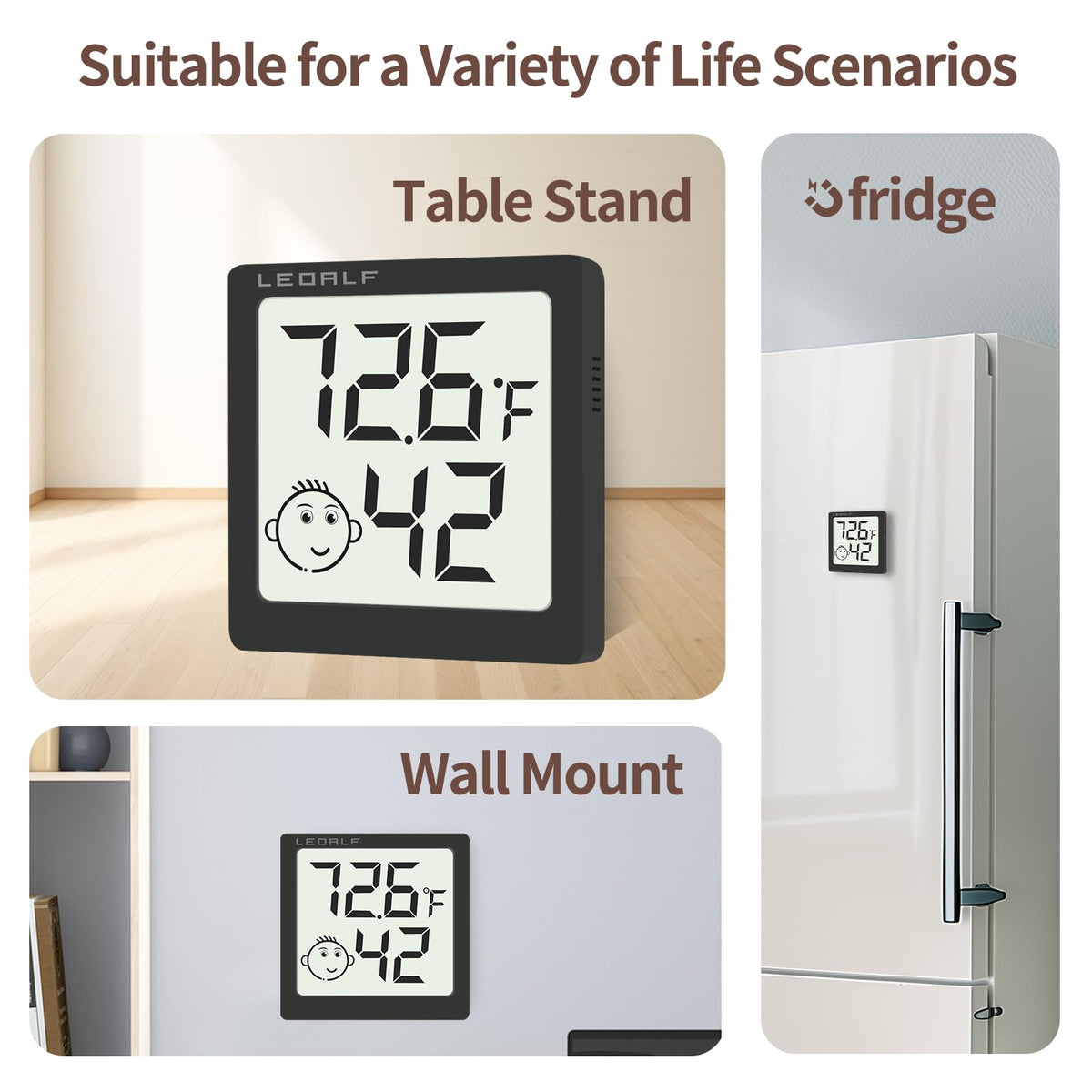 LEOALF Mini Humidity Meter Adhesive Back enables easy placement