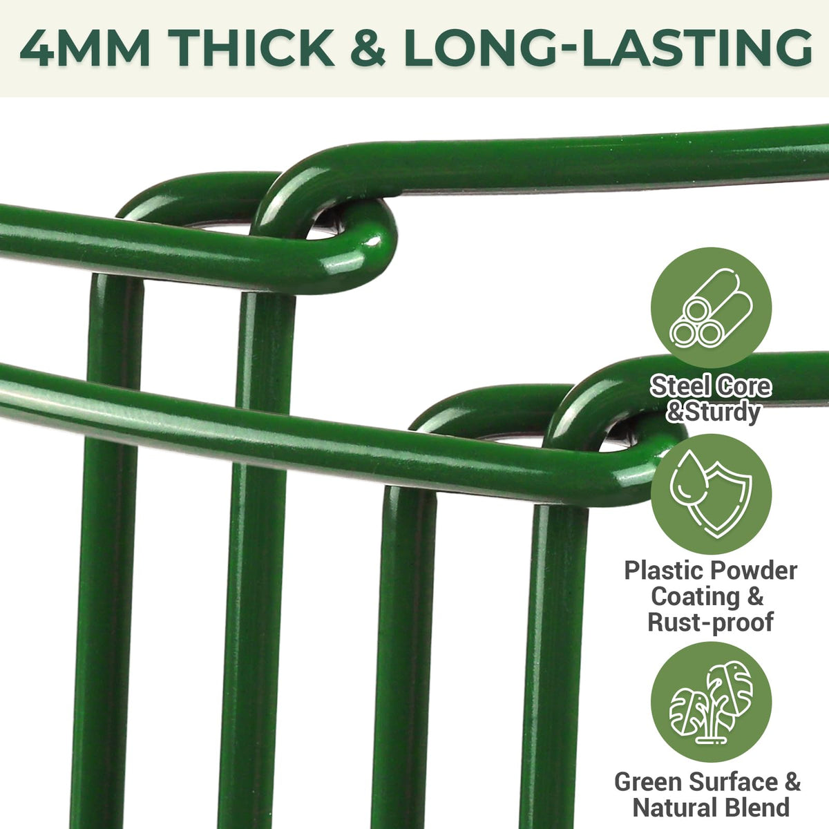 LEOBRO metal plant stakes in green provide durable support outdoors