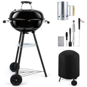 Leonyo 18-inch kettle grill front view with durable enamel for even heat.