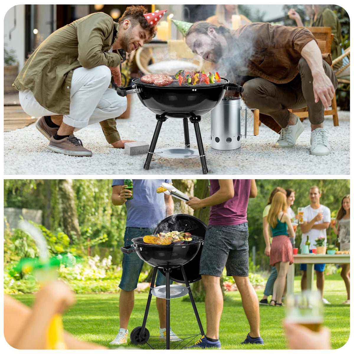 Leonyo 18-inch kettle grill including accessories for versatile cooking.