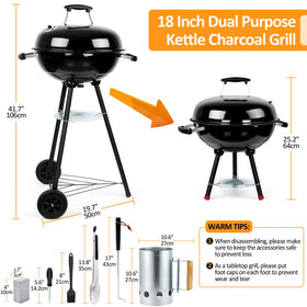 Leonyo 18-inch kettle grill side view highlighting robustness and portability.