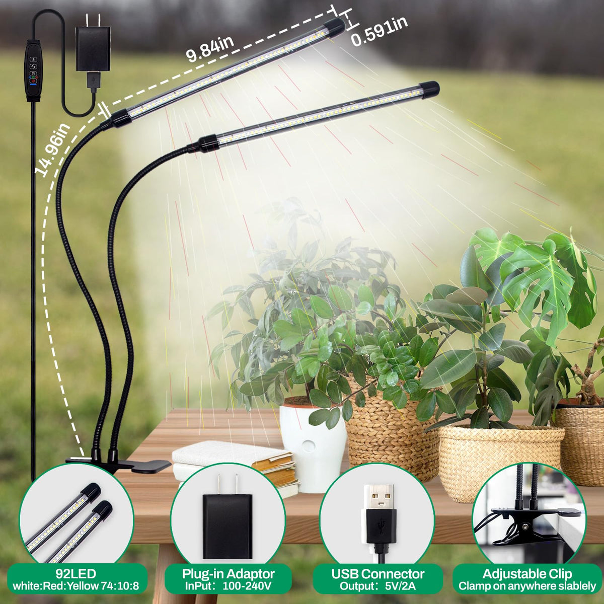 LEOTER Grow Light full spectrum LED supports healthy leaves and herbs indoors