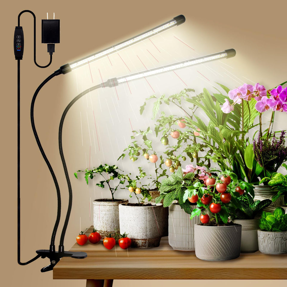 LEOTER Grow Light two head clip illuminates a desk for thriving seedlings