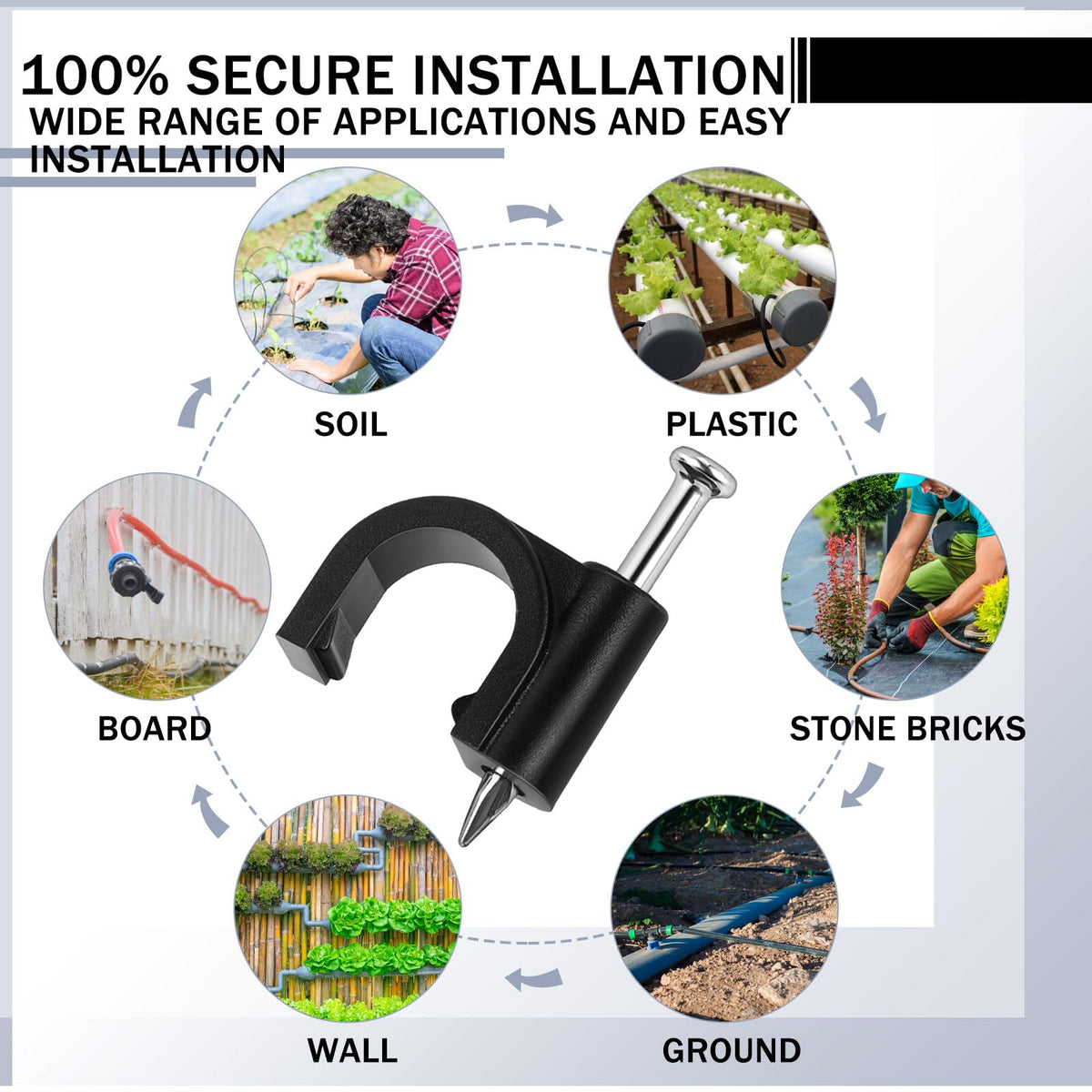 Leriton 1/2-inch clips fit common hoses for tidy outdoor irrigation.