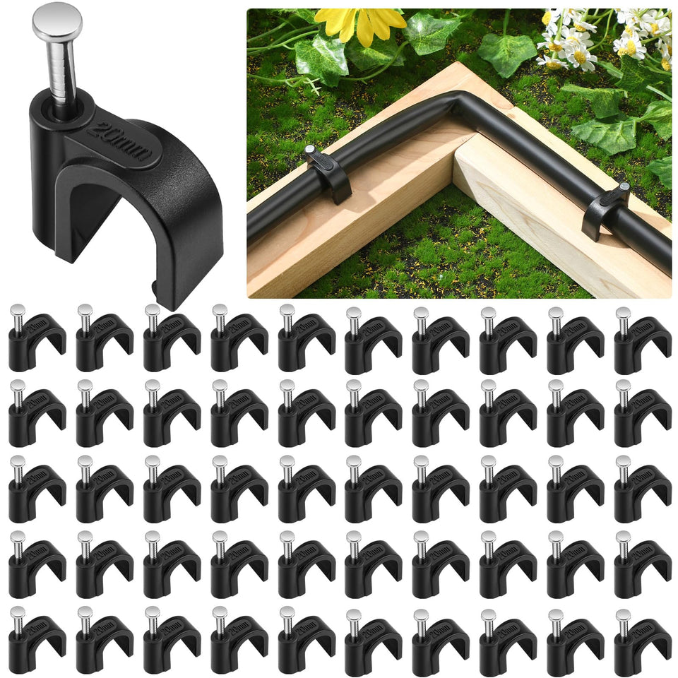 Leriton 100pcs 1/2-inch tubing clip secures drip lines for tidy irrigation layout.