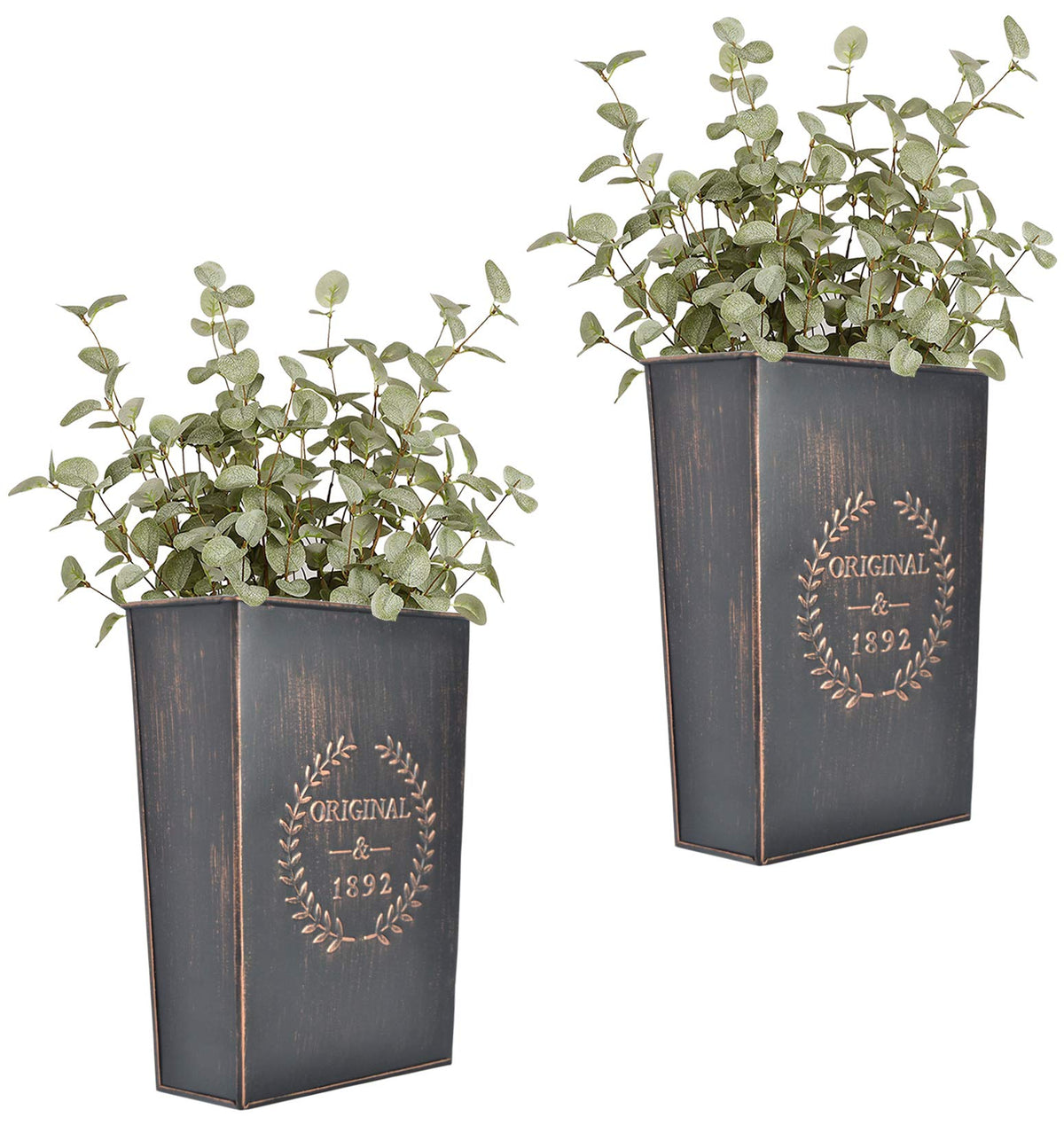 LESEN rustic metal wall planter set 2 front view ideal for indoor faux greenery.
