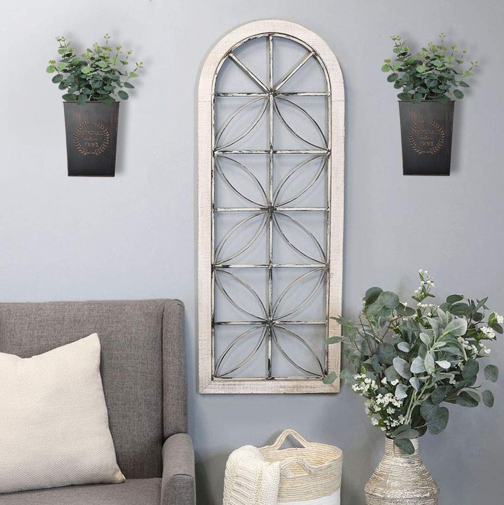 LESEN rustic metal wall planter set 2 side view shows rustic, vintage finish.