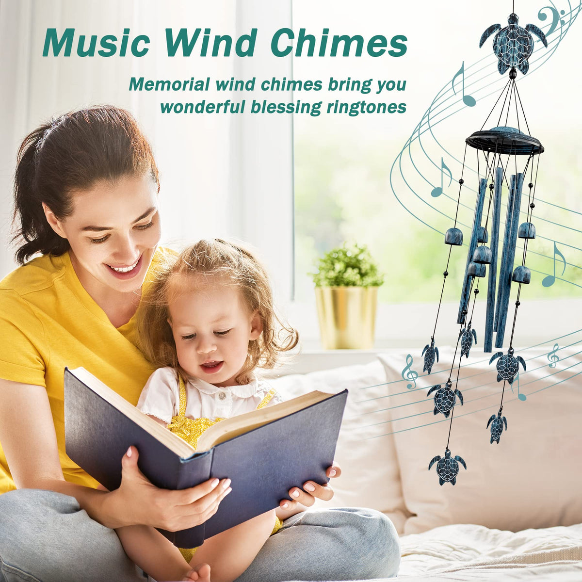 LESES Sea Turtle wind chime with four aluminum tubes for crisp outdoor sound