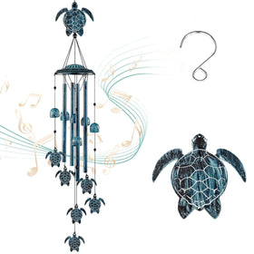 LESES Sea Turtle wind chime hand painted copper green for outdoor charm