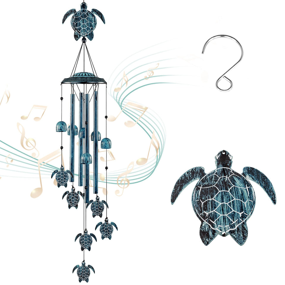 LESES Sea Turtle wind chime hand painted copper green for outdoor charm