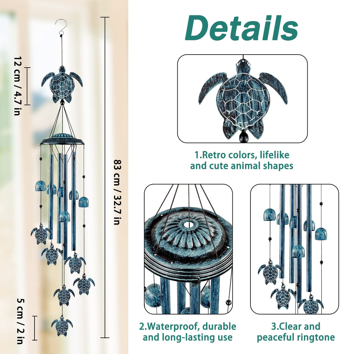LESES Sea Turtle wind chime nylon braided cord for durable hanging outdoors