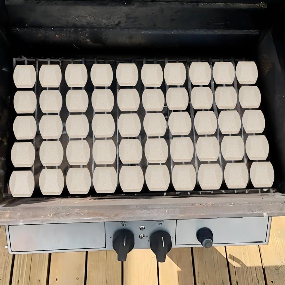 Durable Leship ceramic blocks resist high temperatures for longer grill life.