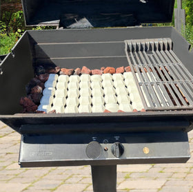 Leship briquettes provide uniform heat distribution across the cooking area.
