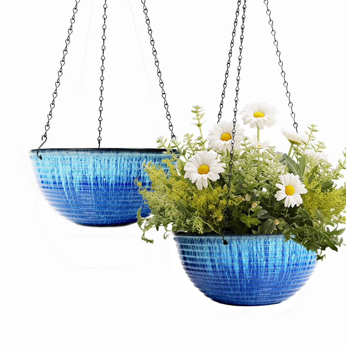 LESOASIS blue glaze hanging planter showcases elegant decor and drainage control.