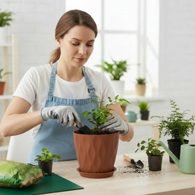 LESOASIS 8-inch dark green pot with wave texture for leafy displays.