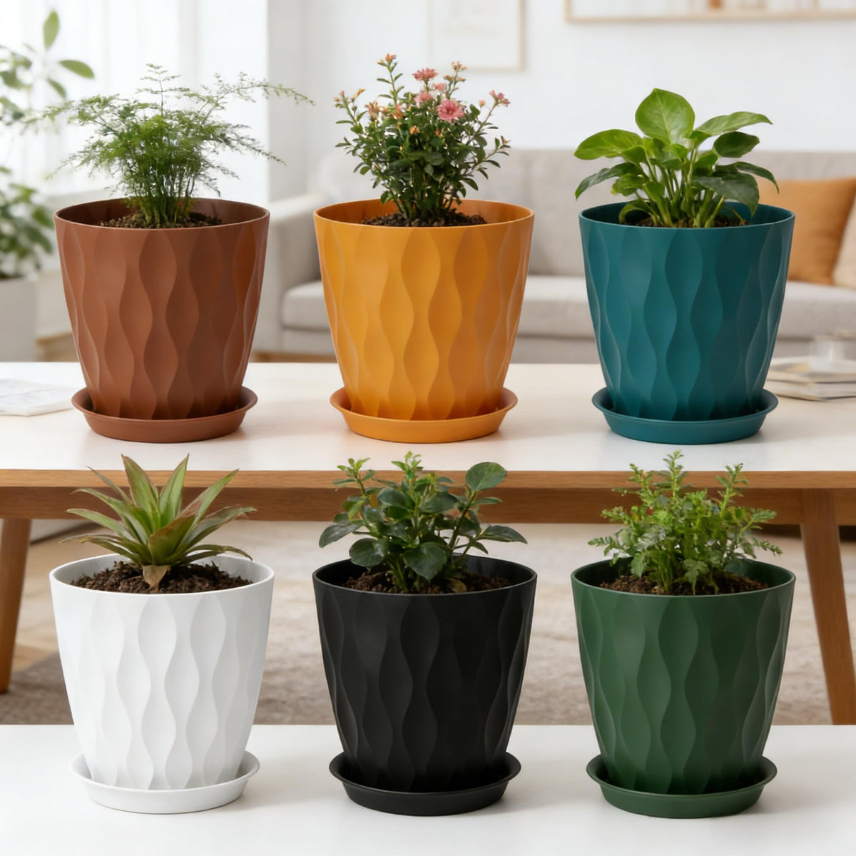 LESOASIS 8-inch terracotta brown pot with wave texture for warm décor.