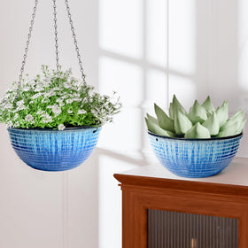 LESOASIS blue glaze planter for patio or courtyard.
