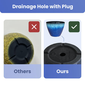 LESOASIS planter drainage holes with removable plug for easy watering control.