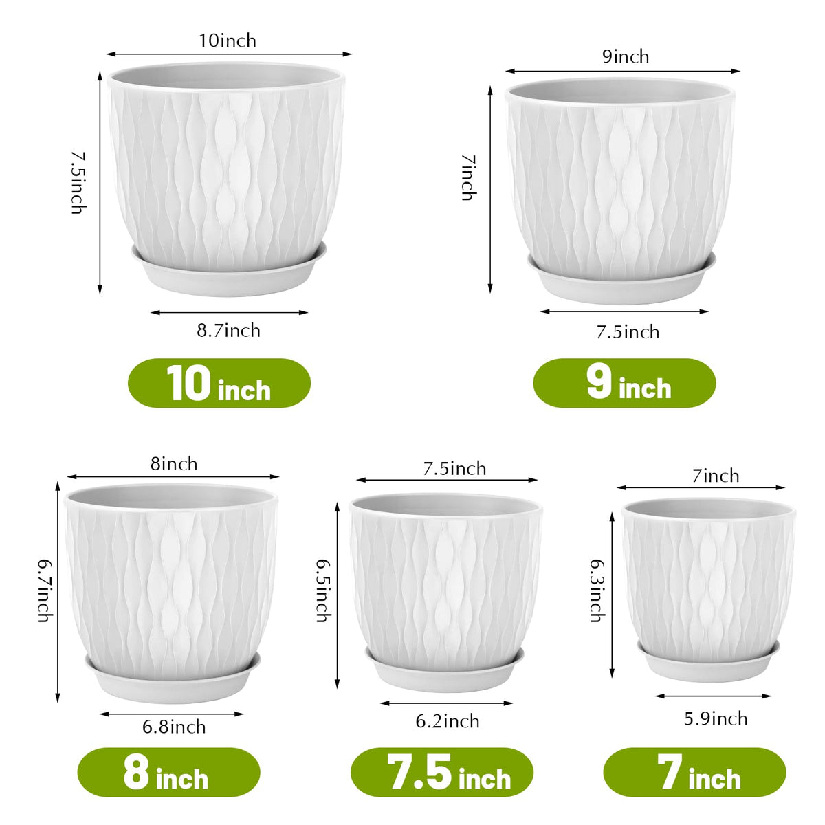 LESOASIS 9-inch plant pot showcasing ripple texture for modern decor.