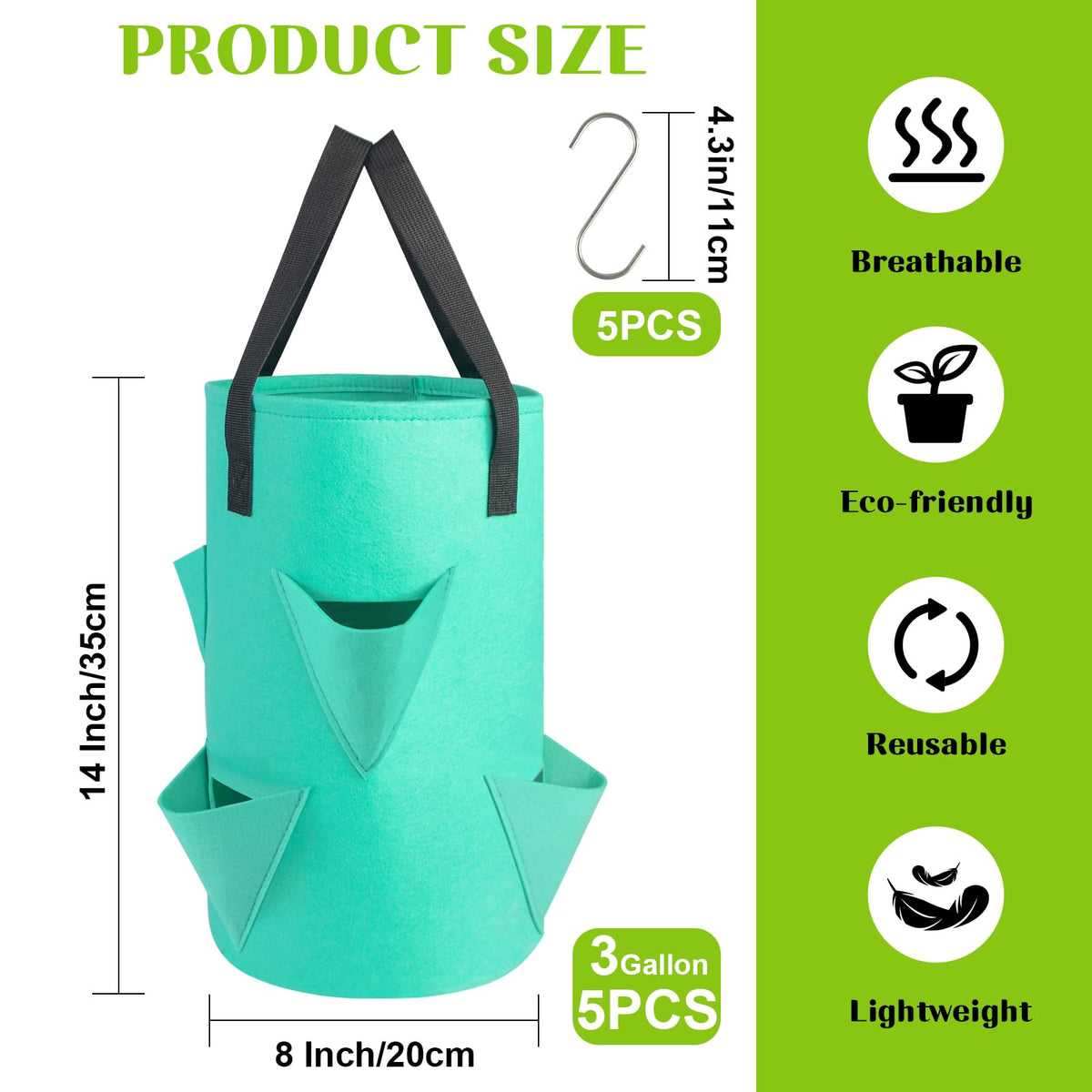 Letesult 3-gallon tomato hanging grow bag with six planting holes