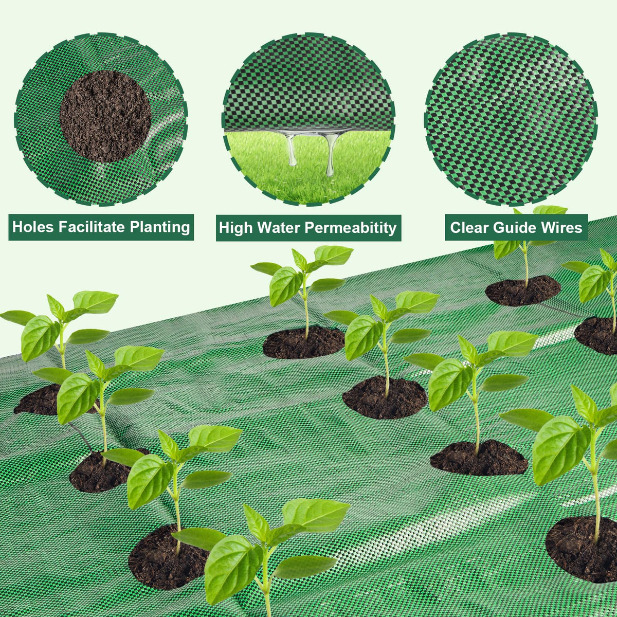 letesult heavy-duty polypropylene cross-weave provides breathable weed protection.