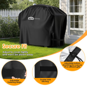 Adjustable straps and drawstring securing the Leteuke grill cover