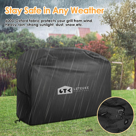 Leteuke grill cover with adjustable straps keeps grill secure