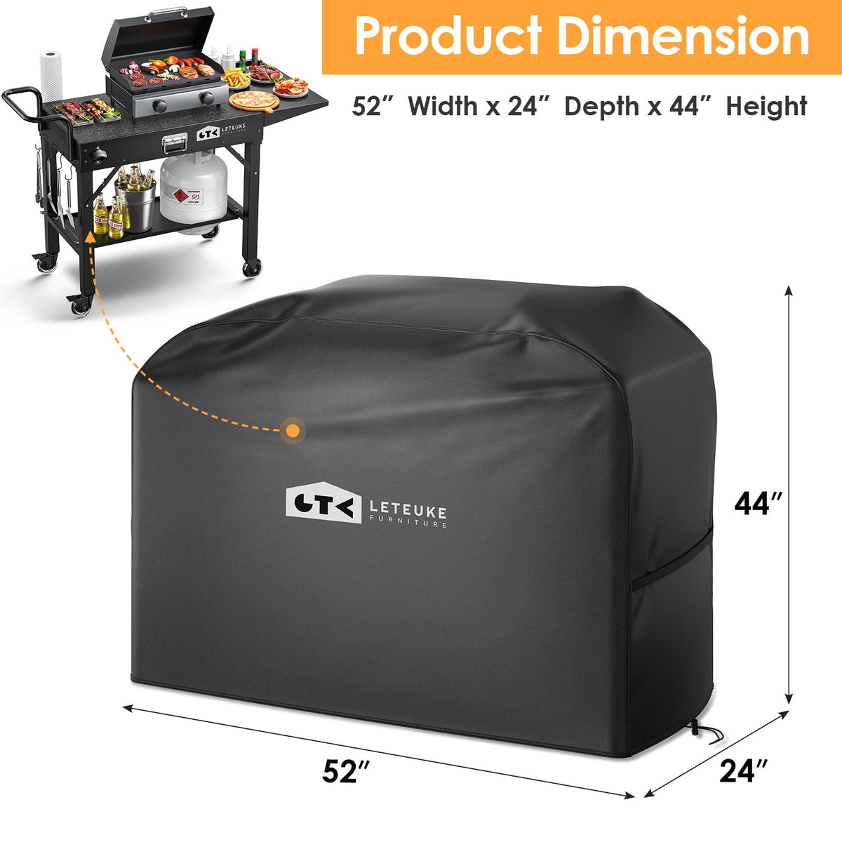 Leteuke grill cover shows waterproof Oxford fabric repelling rain
