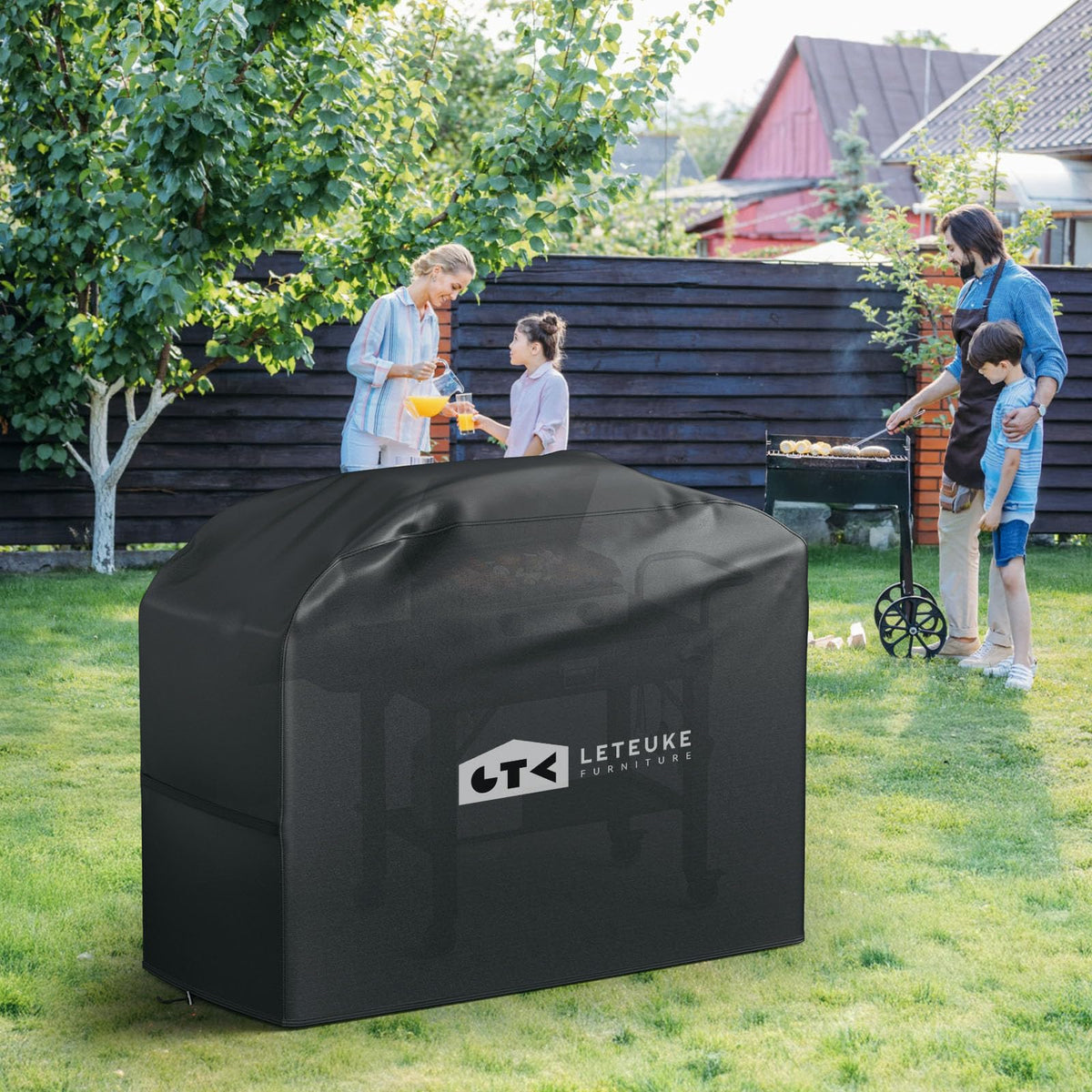 Leteuke grill cover protects against wind, dust, and snow outdoors