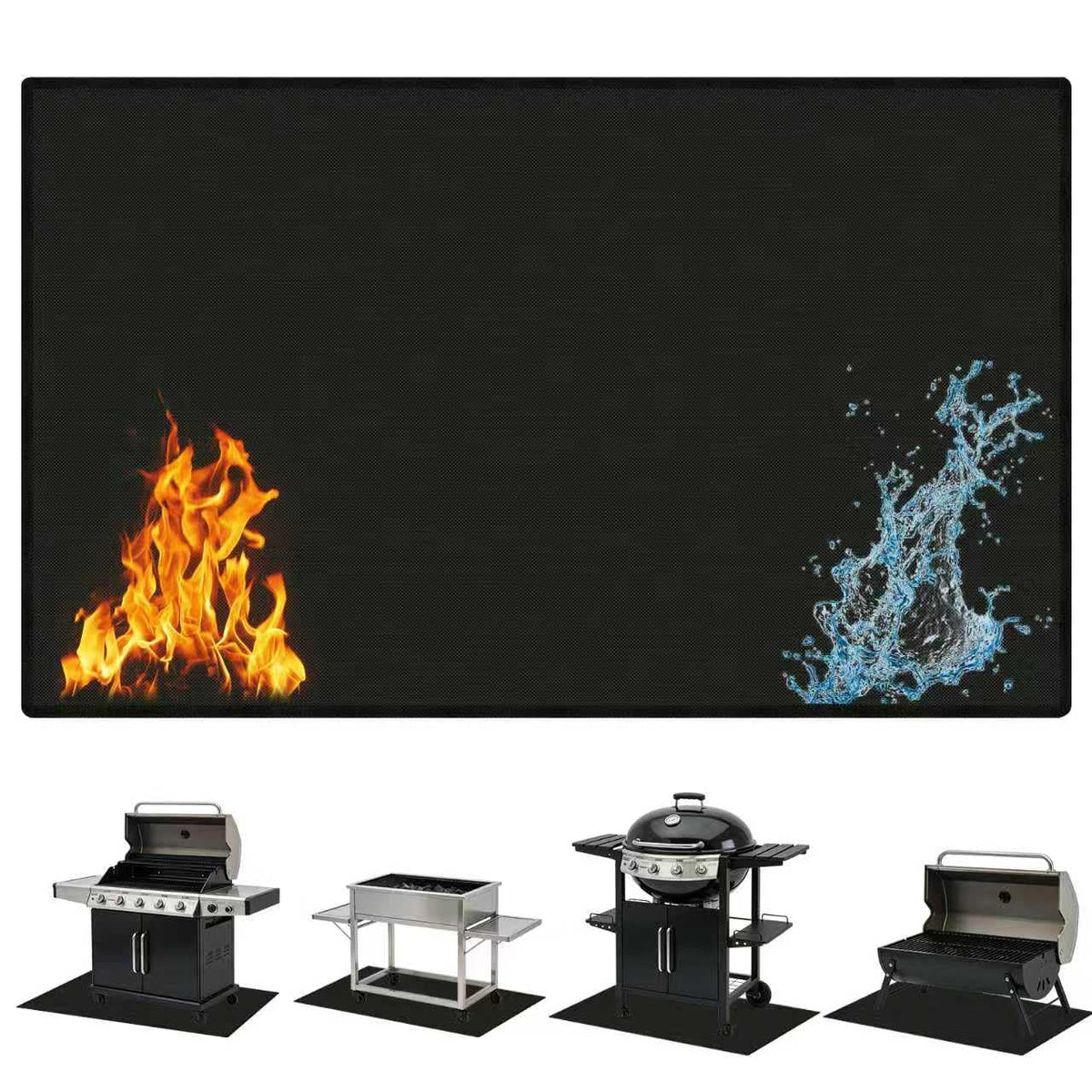 LETITIN under grill mat with fireproof core shielding a wooden deck.