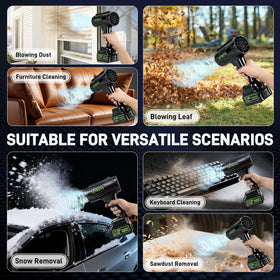 Turbo power helps clear yard leaves quickly without cords