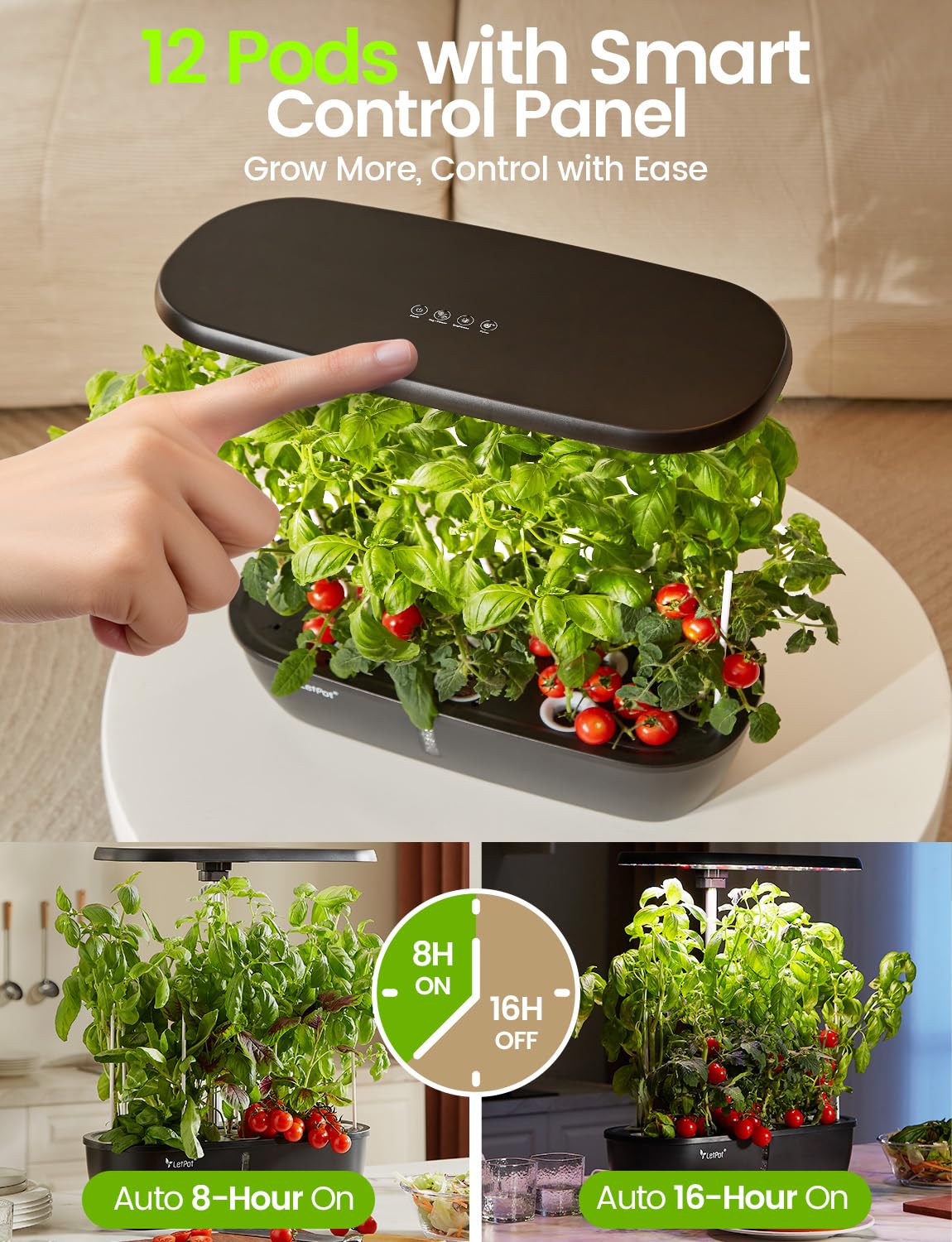 LETPOT 12-pod capacity supports diverse herbs for quick harvests