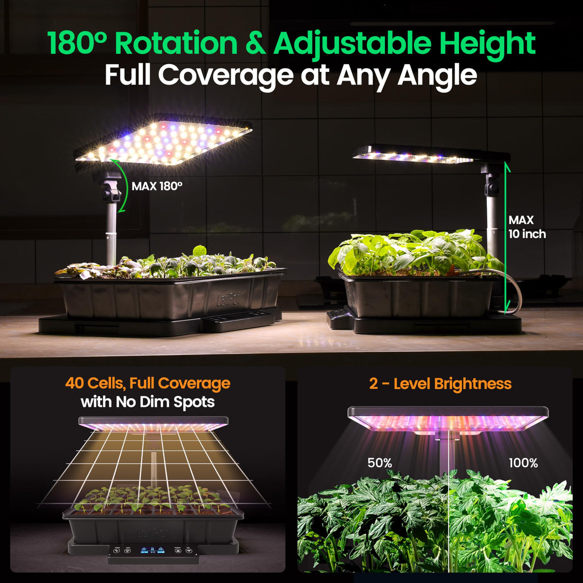 LETPOT real-time soil EC and temperature sensors support precise watering and nutrient timing.
