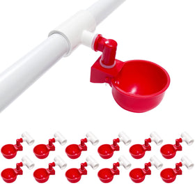 LetsFix chicken water cups with PVC tee in a 12-pack for clean, automated coop watering.