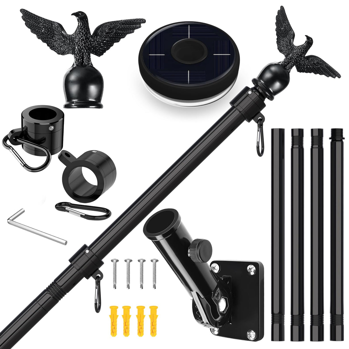 LETSTRY 5FT flag pole kit with solar light for dependable day and night display.