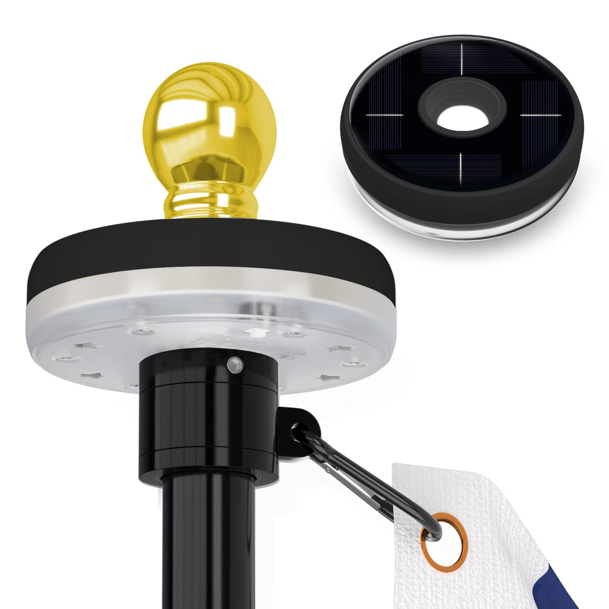 LETSTRY solar flag pole light, front view, boosts flag visibility with waterproof construction.