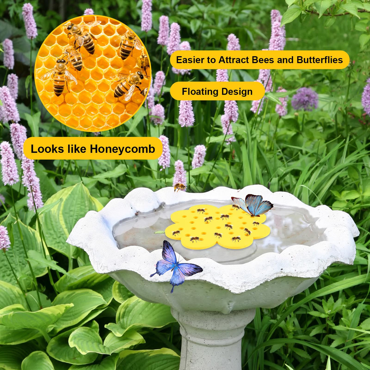 letesult bright yellow bee bath float adds garden charm while attracting pollinators