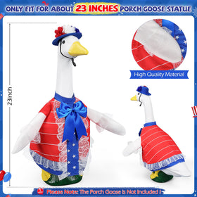 Lettry 4th of July goose outfit hat completes the patriotic look on garden statues.