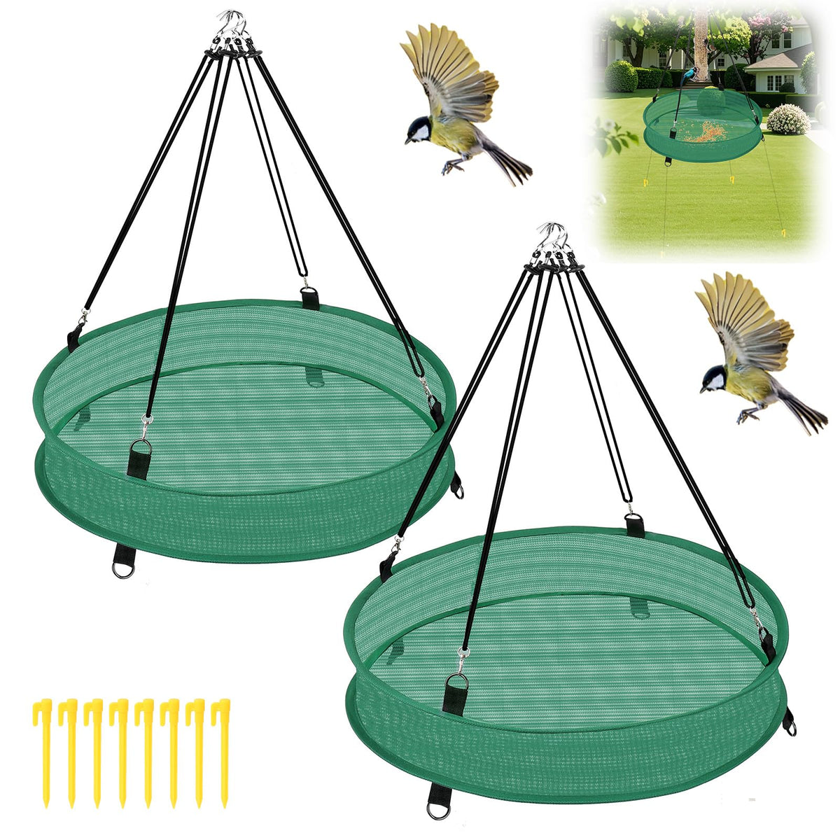 Lettry 18-inch seed catcher tray under a bird feeder keeps seeds off the ground.