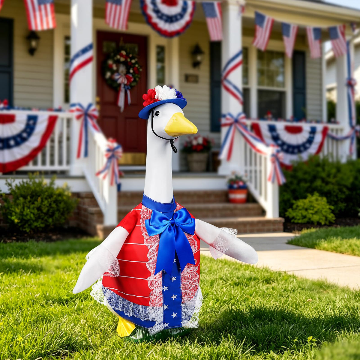 Lettry goose outfit polyester-cotton material provides durable chic attire for outdoor decor.