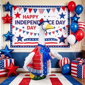 Lettry patriotic color palette with red, white, blue accents enhances seasonal ambiance.