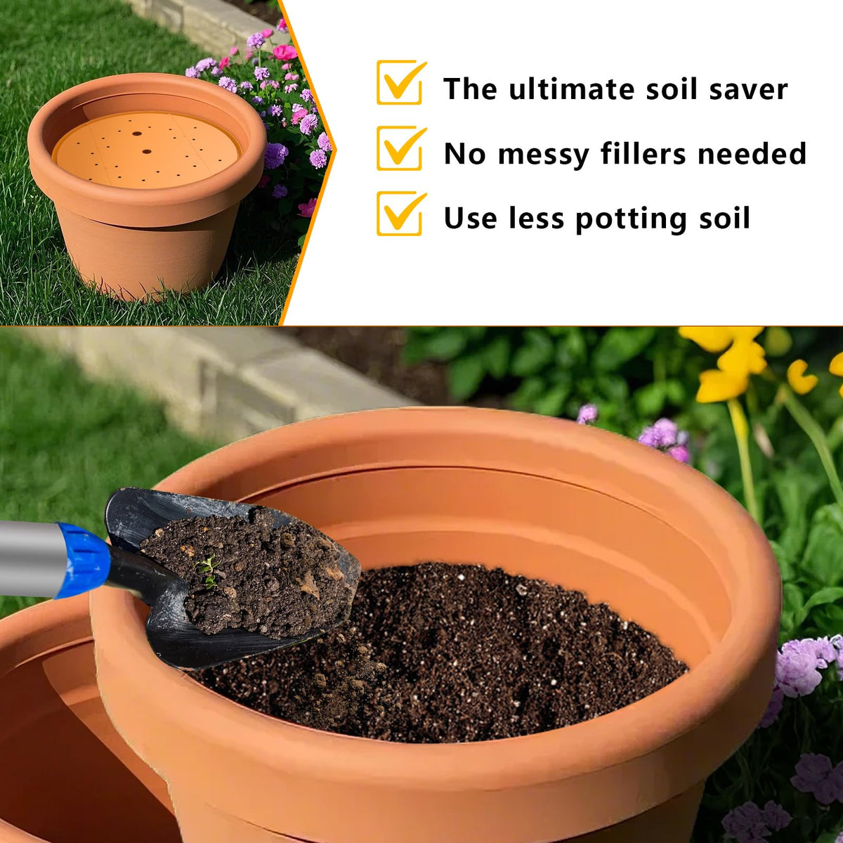 Lettry planter insert with drainage holes in action inside a tall pot