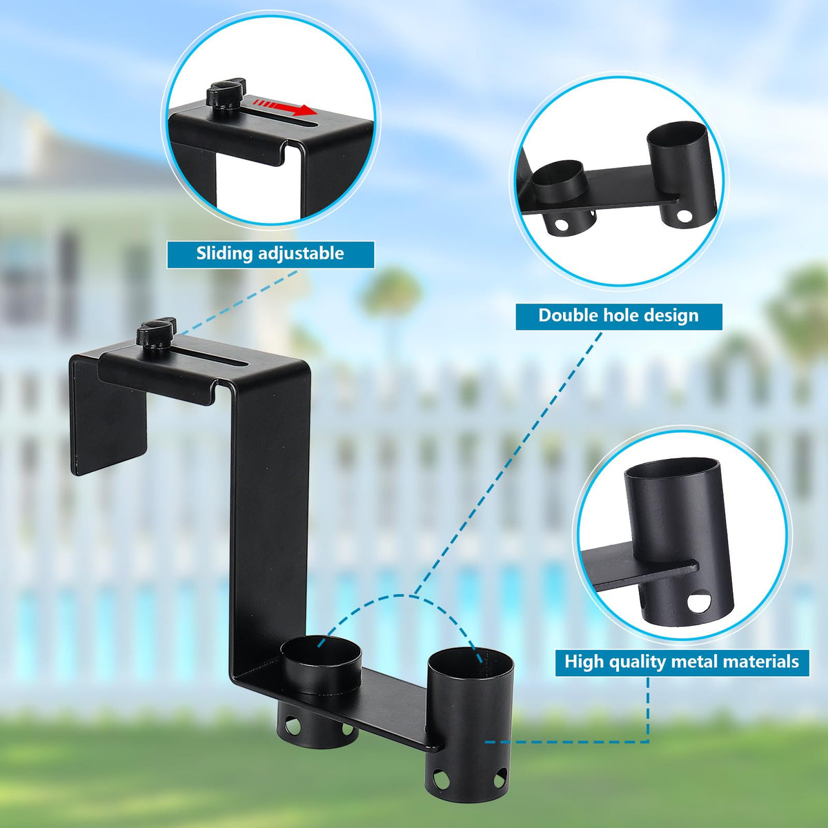 Lettry fence hooks with four-hole design offer versatile storage for attachments.