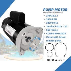 LEUNGOO B2855 pool pump motor side view highlights compact footprint for easy installation