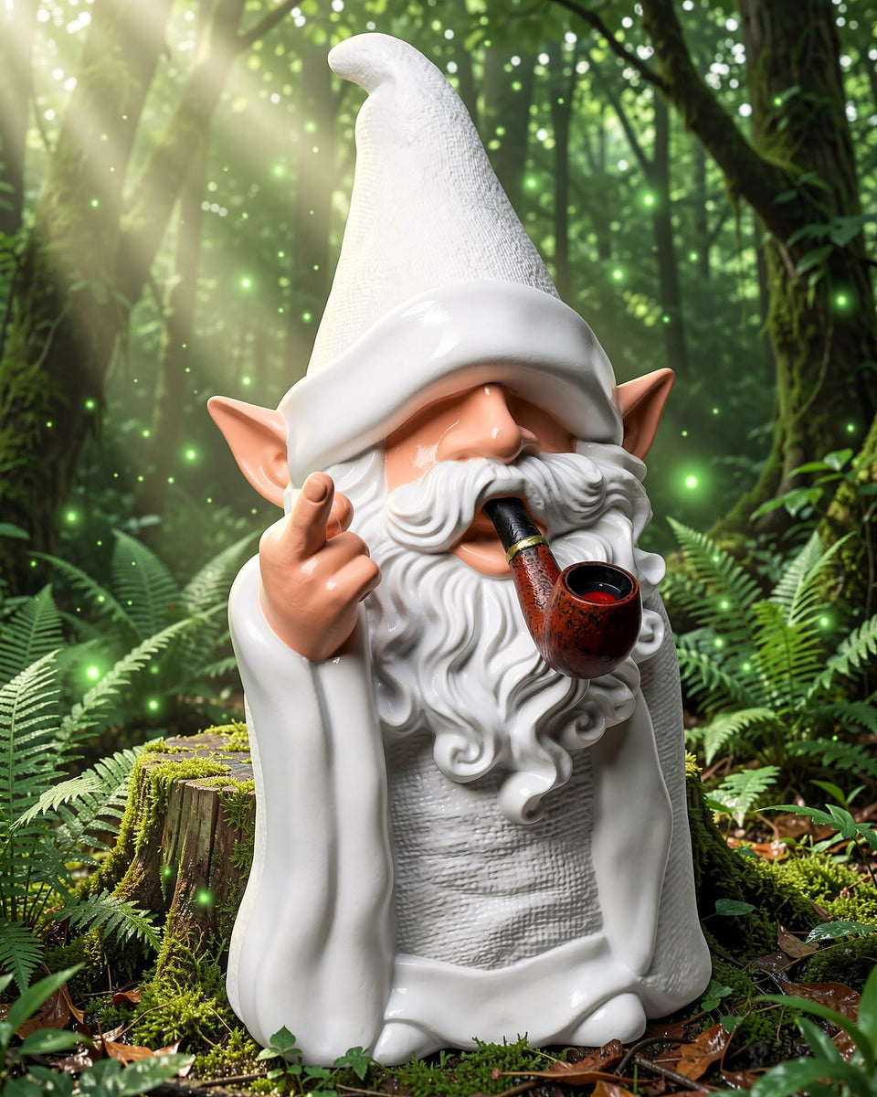Leverse Smoking Wizard Dwarf gnome on porch adding playful curb appeal
