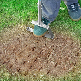 Leweio aerator ergonomic handle supports upright, comfortable use.