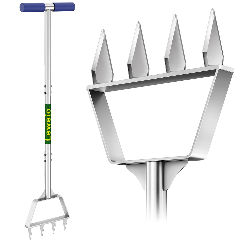 Leweio manual lawn aerator spikes improve soil porosity and root access.